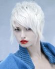 Mid-length haircut with layers for platinum blonde hair