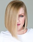 Blonde A-line bob with sleek styling