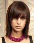 Silky sleek shoulder level shag with deep bangs