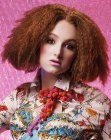 Gingerbread color pyramid shape hair with crimping