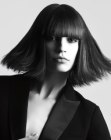 Pyramid shape bob with long blunt cut bangs