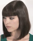 Long pageboy haircut with point cut bangs