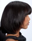 Hairstyle with the fringe curved inward for volume