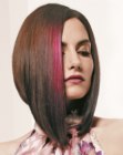 Long angled bob with contrasting hair extensions