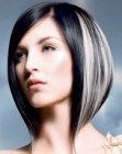 A-line bob for dark hair with white streaks