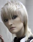 Platinum blonde hair with a long sleek neckline