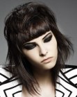 Rocking hairdo with short blunt cut bangs