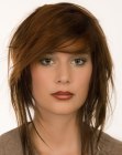 Red medium length hairstyle with fray