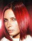 Medium long bob cut for ruby red hair