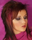 Multicolor hair cut into a shoulder length shag