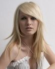 Long and silky blonde hair with side bangs