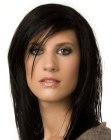 Long ink black hair with layers