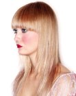 Long face-framing hairstyle with rounded bangs