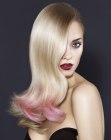 Long blonde hair with pink tips