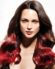 Long brown hair with ends that turn into red