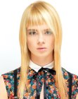 Long and smooth hairstyle with very short bangs