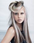 Sleek long hair with a looped fringe