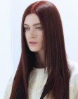 Sleek and shiny long hair with a center part