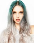 Silver hair with a blue color contrast