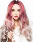 Long wavy hair with different shades of pink