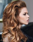 Long hairstyle with waves and high volume on top