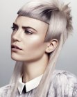 Metallic color hair cut in multiple steps