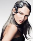 High fashion hairstyle with a steel hair color