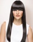 Sleek long hair with just above the eyes bangs