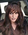 Long matte brown hair with bangs