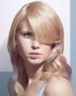 Long blonde hair with pink streaks