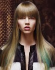 Long straight hair with bangs and thinned ends