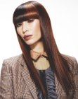 Long sleek hair with one length bangs