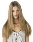 Very straight long hair with a middle partition