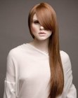 Very long sleek hair with copper and mahogany shades