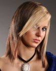 Straight blonde hair with panel coloring