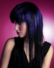 Dark long hair with blue color accents