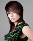 Long razor-cut hair with smoothly curved bangs