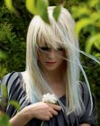 Platinum blonde hair with pale blue highlights