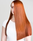 One length long haircut for red hair