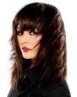 Long haircut with bangs for shiny brown hair