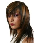 Smoothly layered hair with peek-a-boo bangs