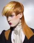 Long geometric haircut with tousled bangs