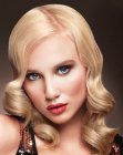 Vintage inspired blonde hair with long waves