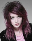 Hair with a color transition from dark to lilac