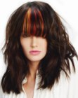 Long hairstyle with a colored clip-in fringe