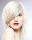 Sleek platinum blonde hair with a silver accent