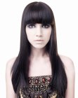 Sleek and shiny long hair with thick bangs