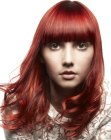 Red hair with highlights and a golden glow