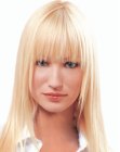 Long face framing hairstyle with horizontal bangs