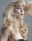 Long blonde hair with motion and volume